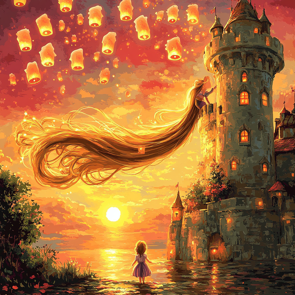 Rapunzel Tower Sunset painting number kit