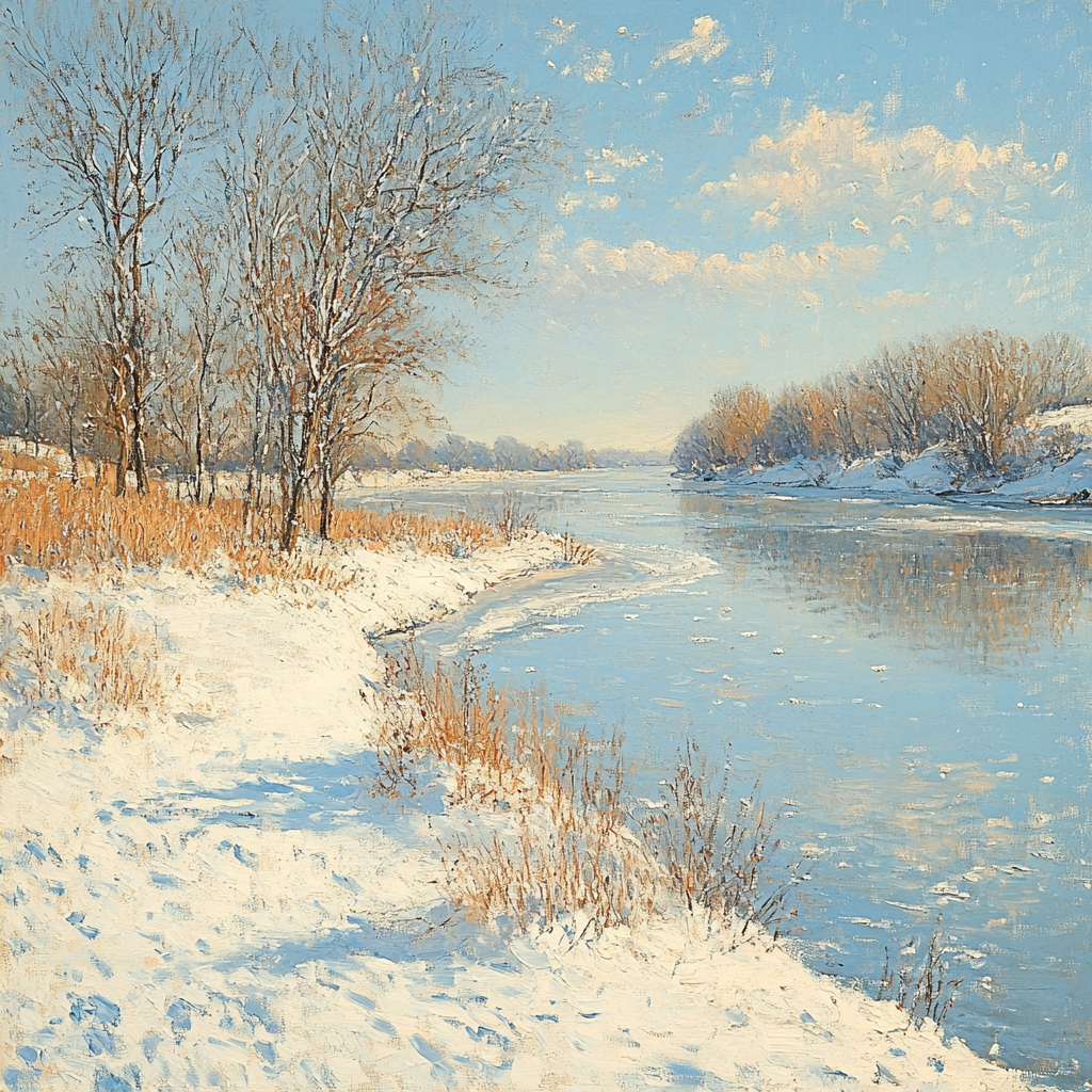 Alfred Sisley Inspired Winter River paint by color