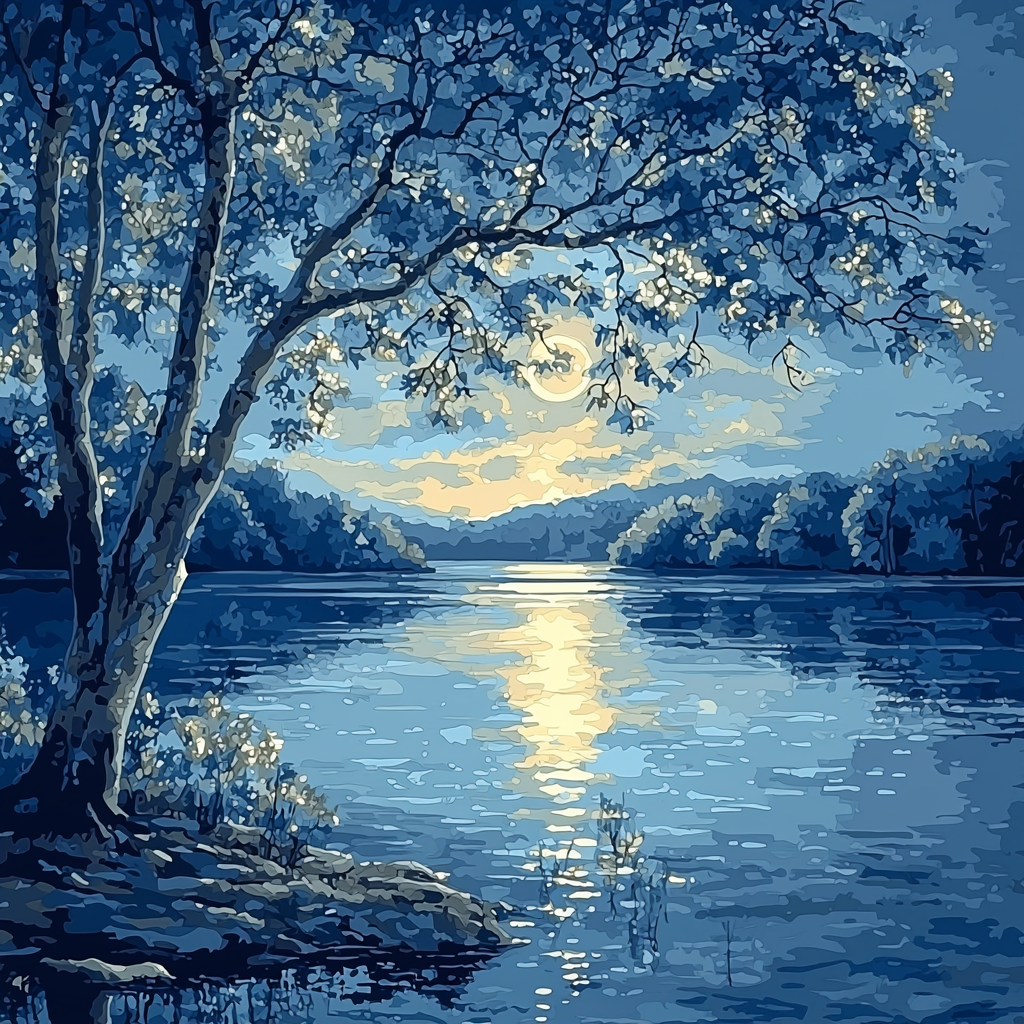 Utagawa Hiroshige Inspired Moonlight On Tranquil Waters Paint By Color