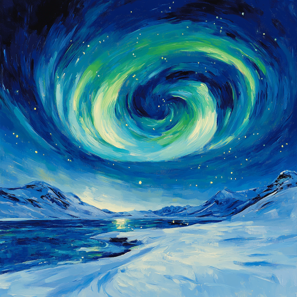 Edvard Munch Inspired Swirling Arctic Aurora paint by numbers