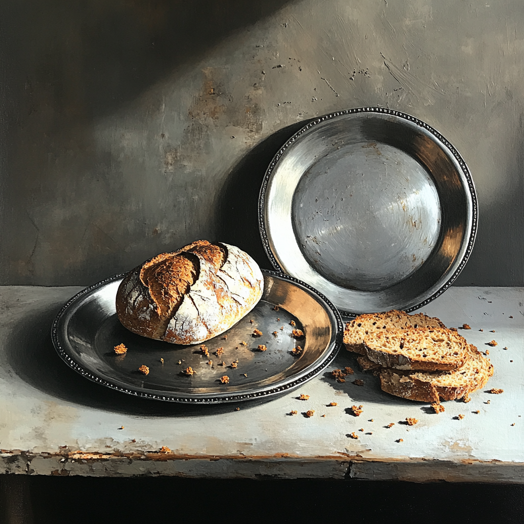 Diego Velázquez Inspired Pewter Plates And Bread Composition Paint by numbers kits