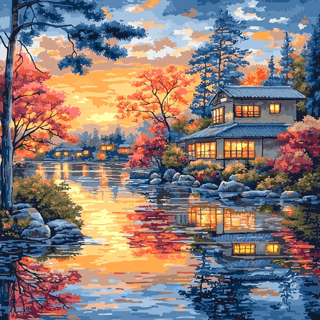 Utagawa Hiroshige Inspired Twilight's Embrace In The Village Paint By Numbers