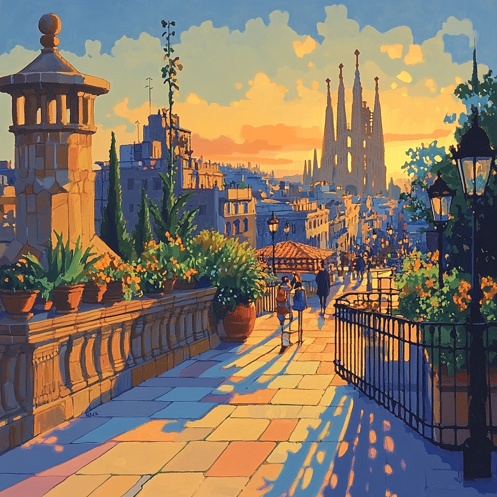 Rooftop Gardens Of Barcelona At Dusk Spain Numbered painting kits