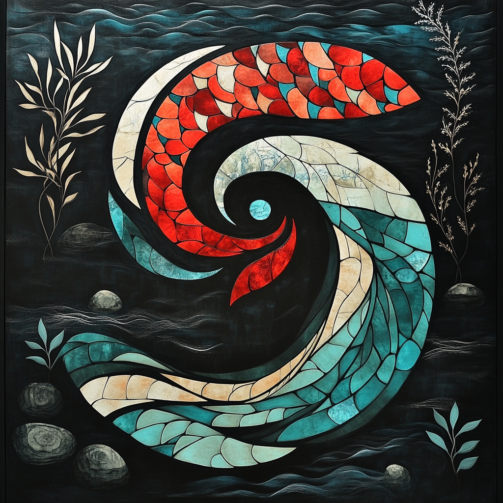 Norval Morrisseau Inspired Salmon Of Spiral Currents painting number kit