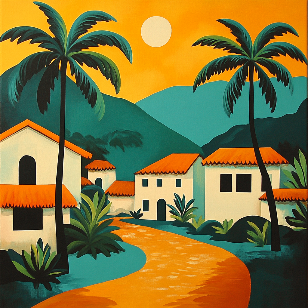 Gauguin Inspired Island Village paint by numbers