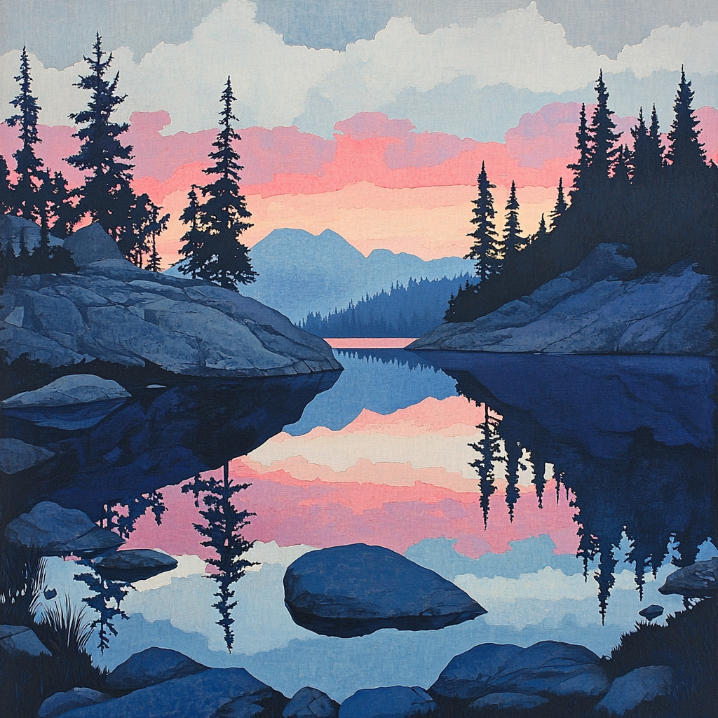 A.Y. Jackson Inspired Northern Lake At Dusk painting number kit