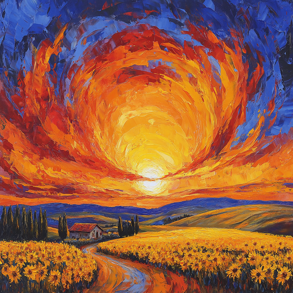 Van Gogh Inspired Cypress Sunset paint by number