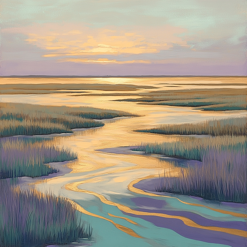 Hiroshige Inspired Dawn Over Tidal Plains Number painting