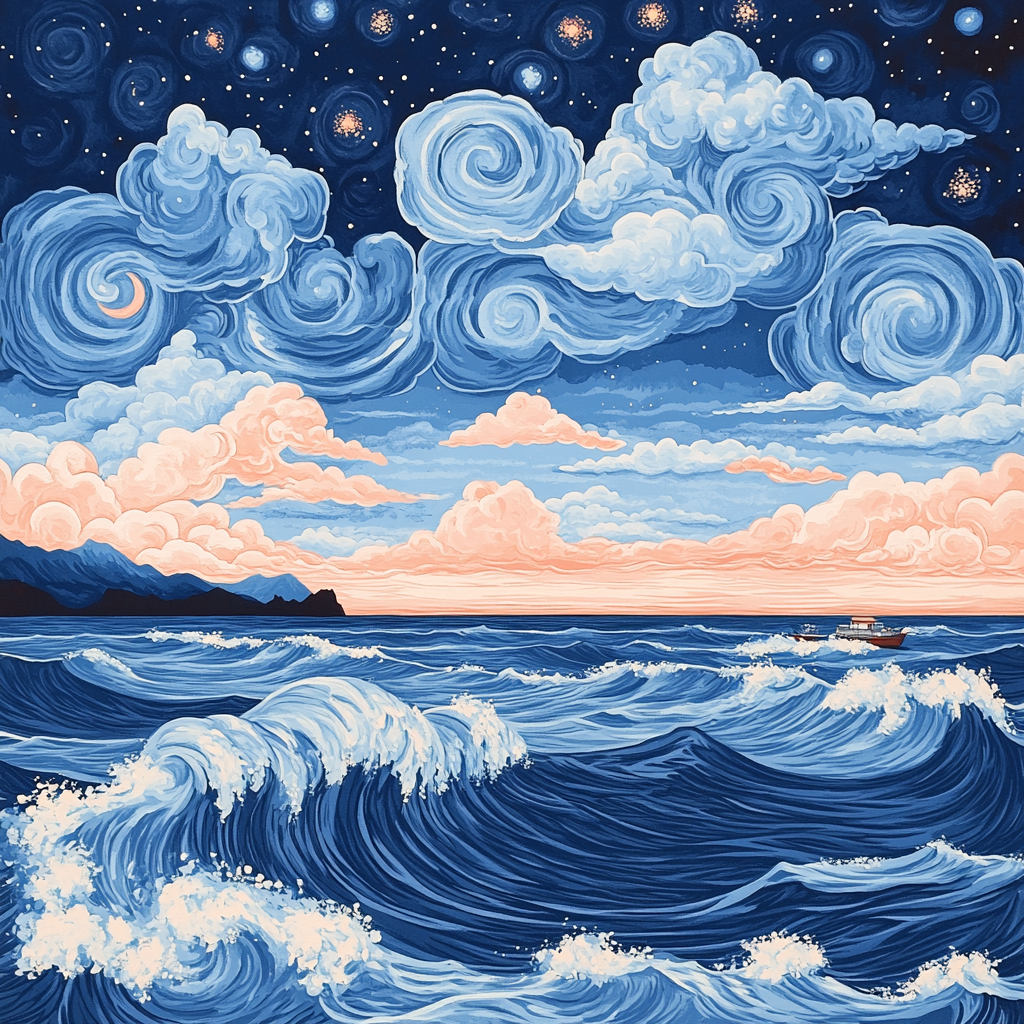 Hokusai Inspired Nebula Waves At Dawn painting number kit