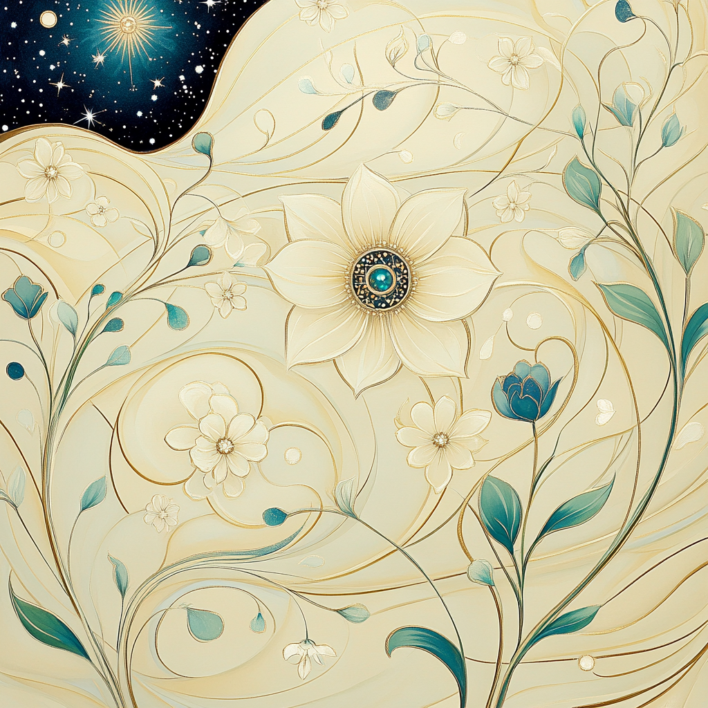 Alphonse Mucha Inspired Celestial Floral Harmony paint by color