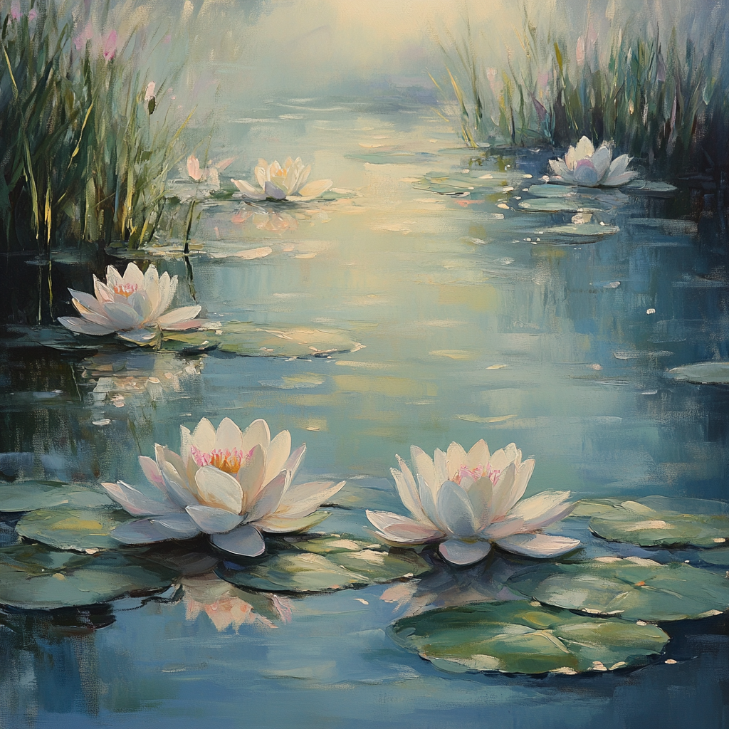 Claude Monet Inspired Misty Waterlilies Reflection Number painting