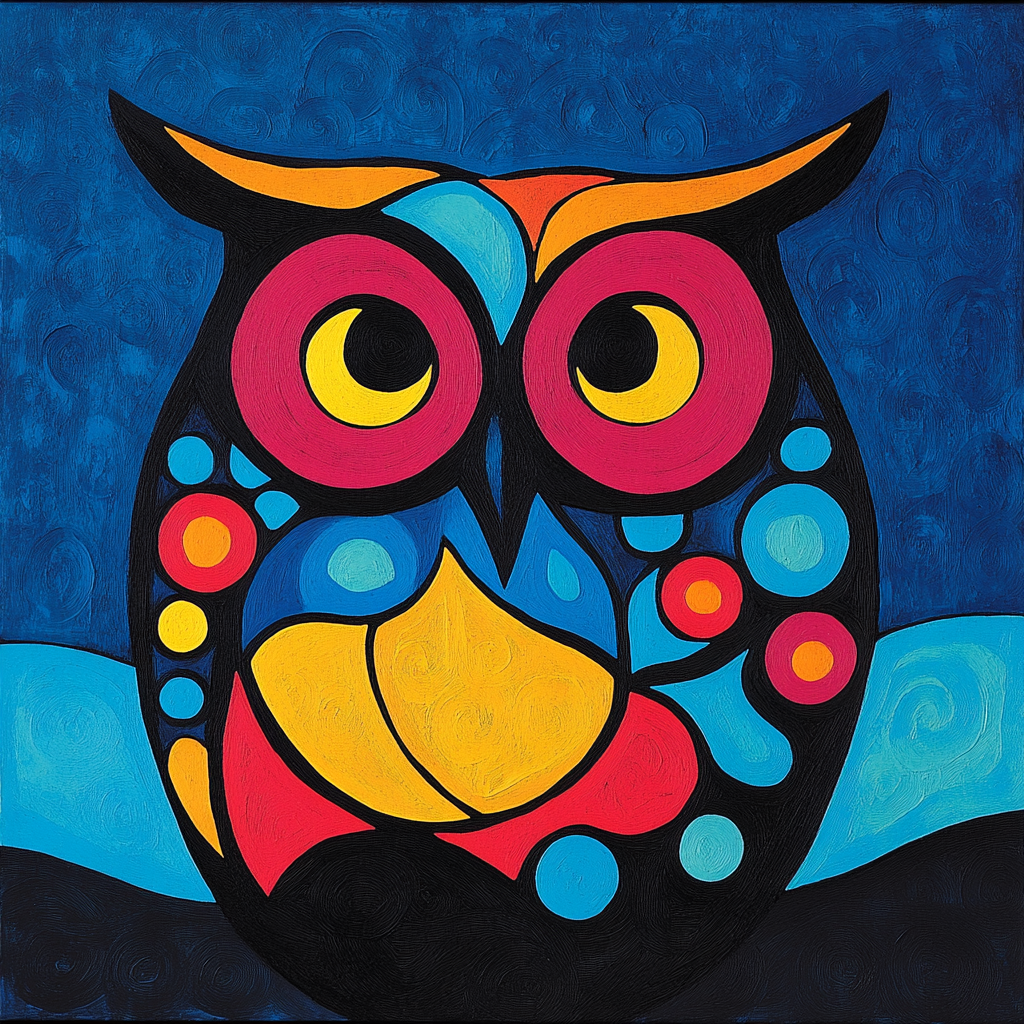 Norval Morrisseau Inspired Owl Of The Sacred Moon paint by color