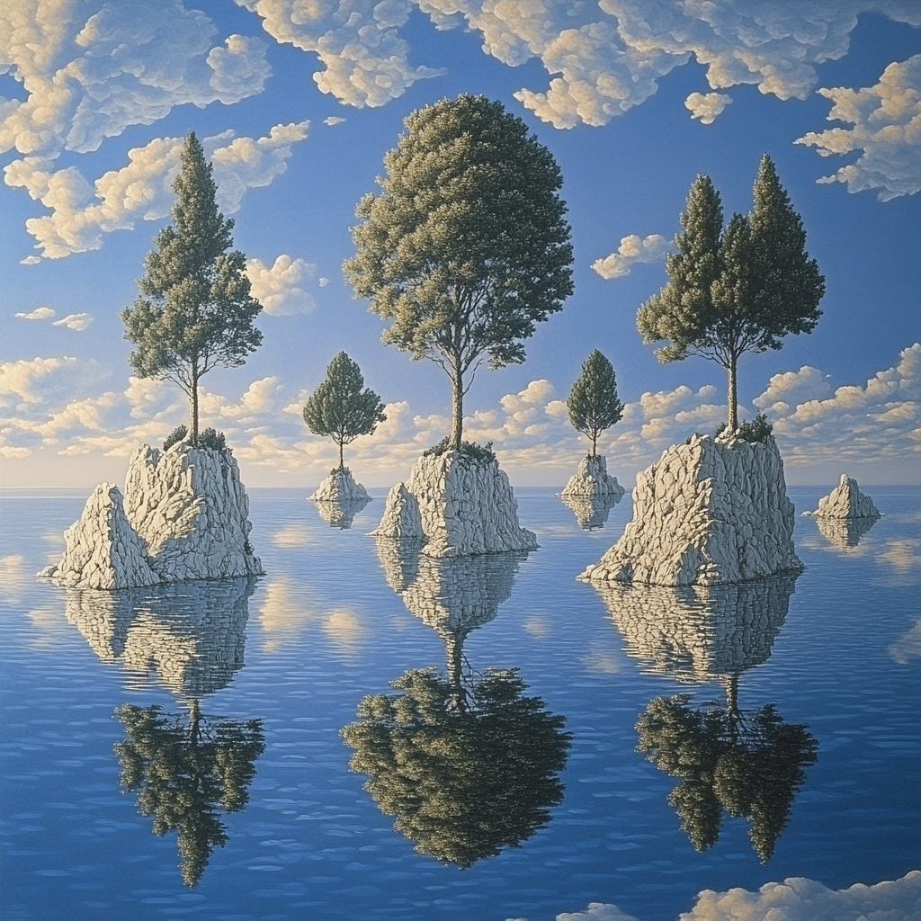René Magritte Inspired Floating Islands Numbered painting kits