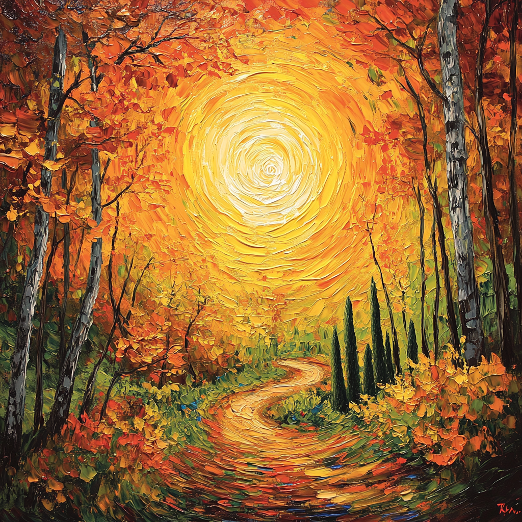 Van Gogh Inspired Vibrant Autumn Forest paint by number