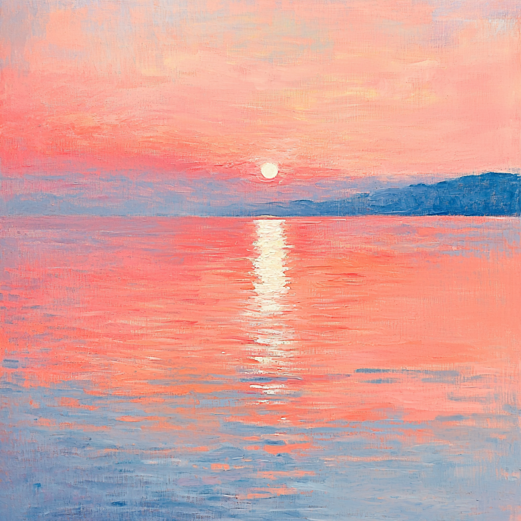 Claude Monet Inspired Ethereal Sunset Over Water Number Painting