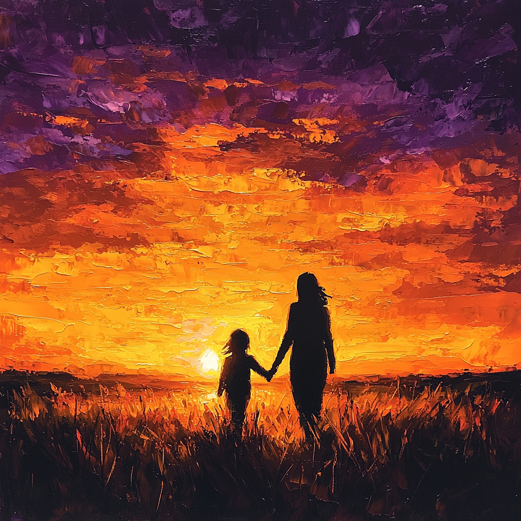 Sunset Walks With Mom Number Painting