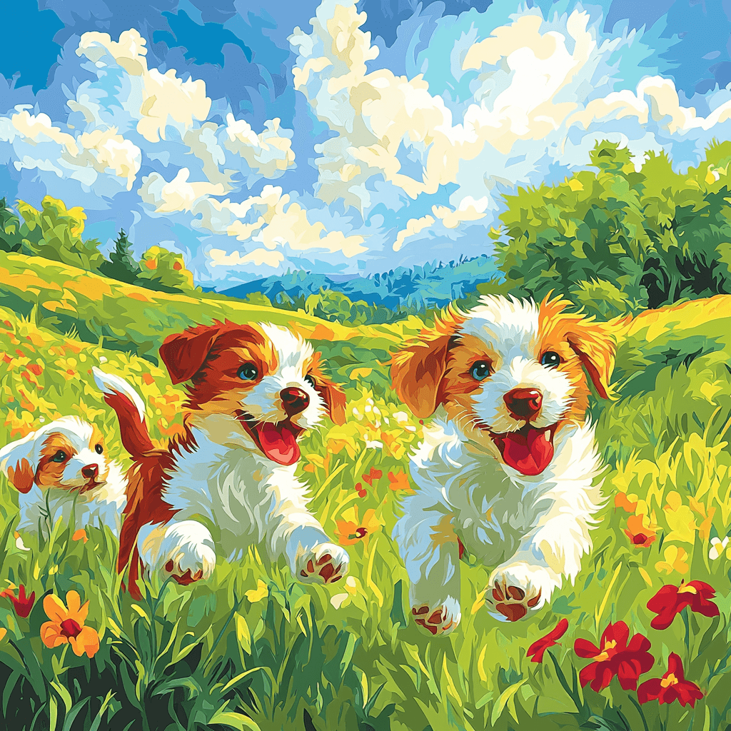 William Wegman Inspired Playful Puppies In The Meadow Paint By Numbers Kits