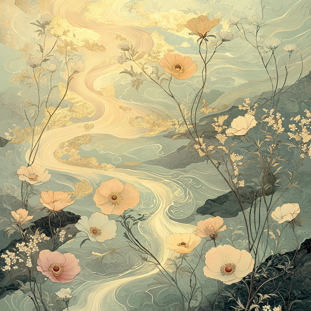 Alphonse Mucha Inspired Nature's Tranquil Oasis Paint By Color