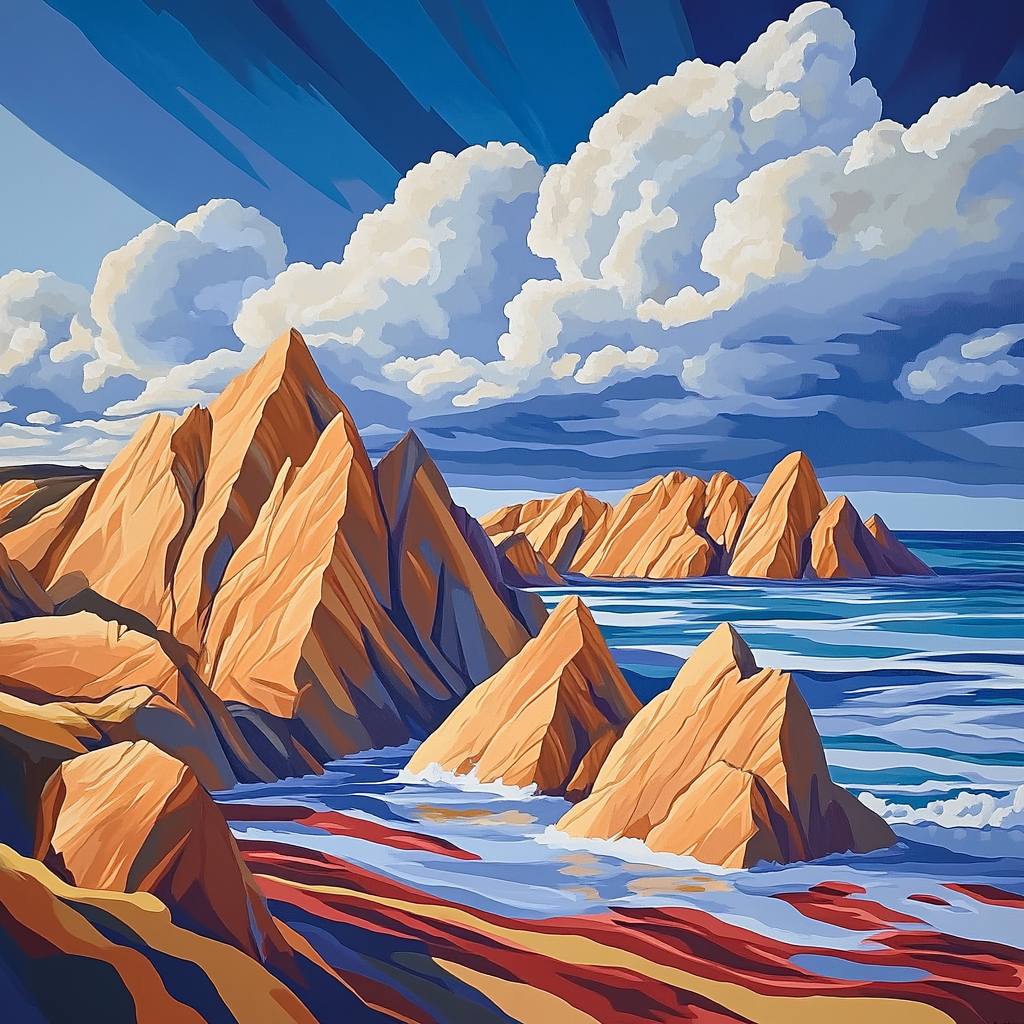 Arthur Lismer Inspired Storm Horizon Over Sculptural Rocks Paint by numbers kits