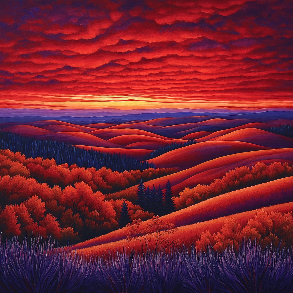 Frederick Varley Inspired Crimson Dusk Over Rolling Hills Painting by numbers kit