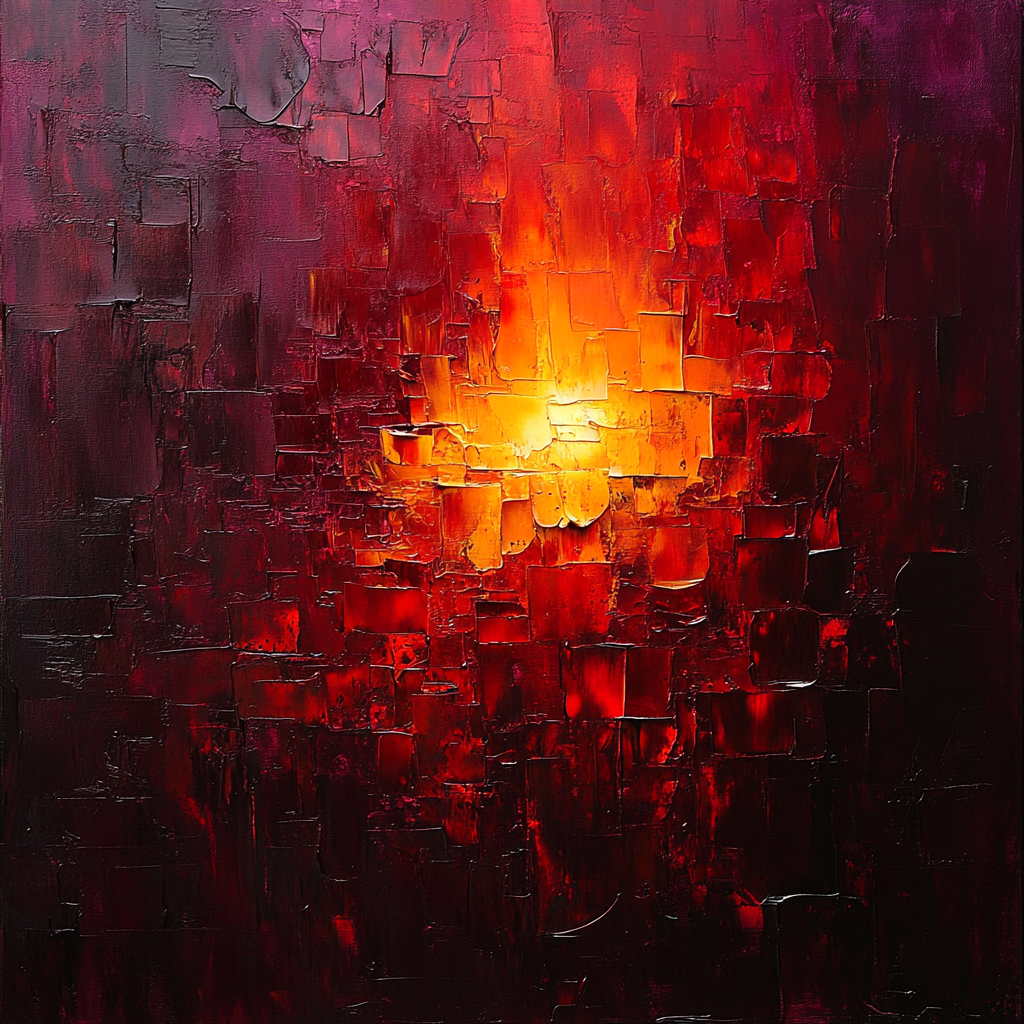 Jean-Paul Riopelle Inspired Volcanic Dusk In Impasto Blocks paint by numbers