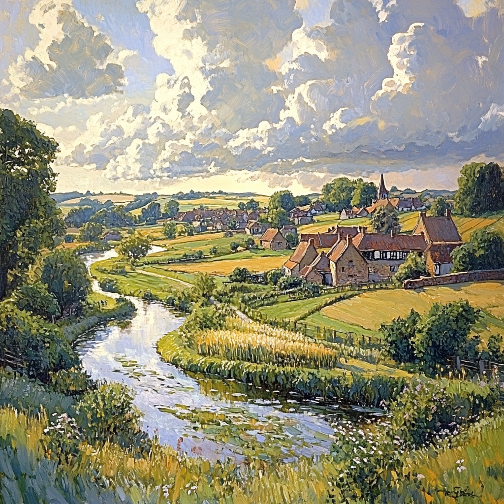 John Constable Inspired Village Afterglow paint by number