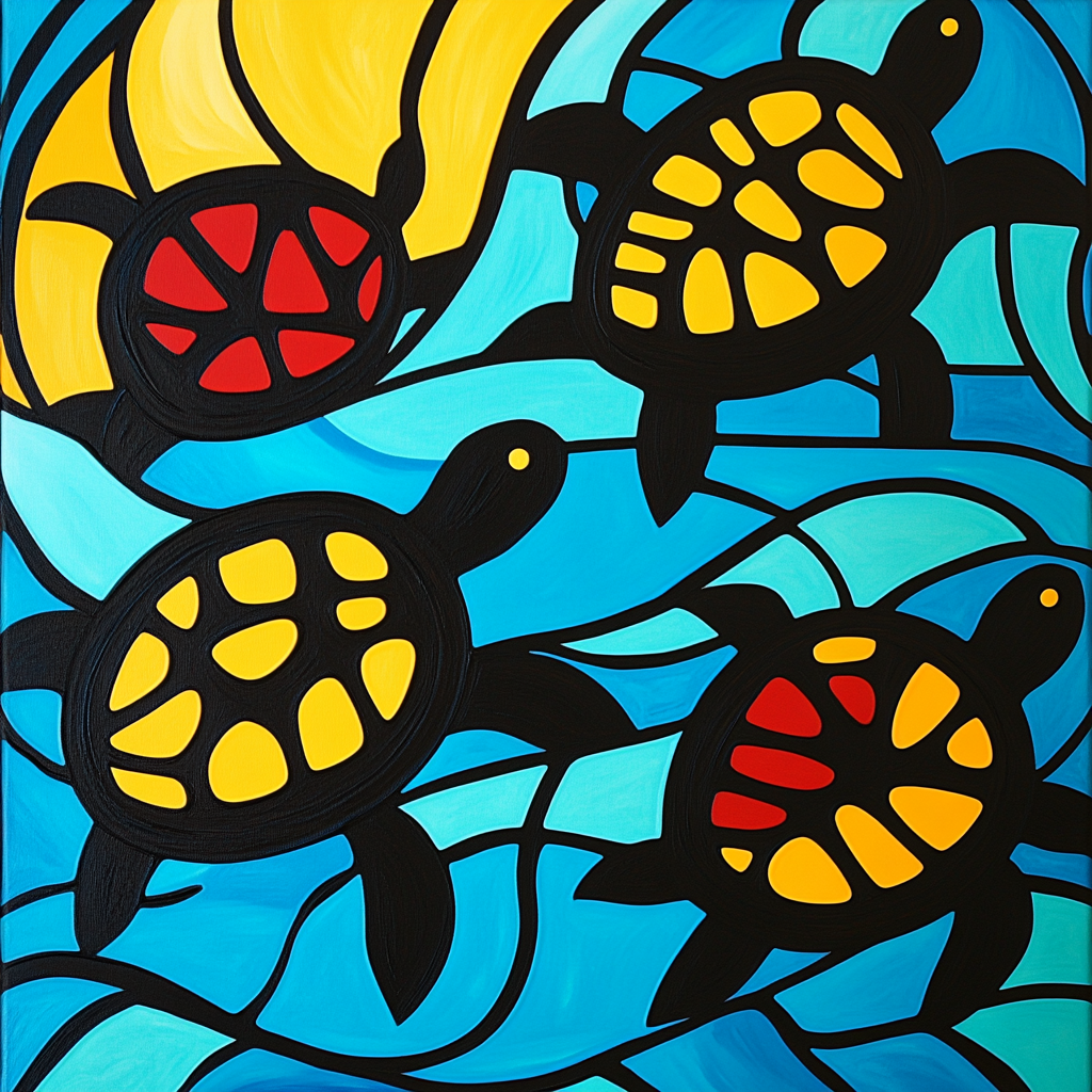 Norval Morrisseau Inspired Turtles Embracing River Currents Numbered painting kits