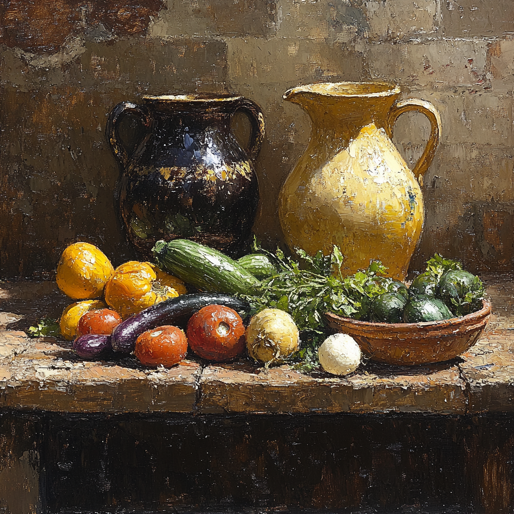 Diego Velázquez Inspired Market Harvest With Ceramic Pitchers painting number kit