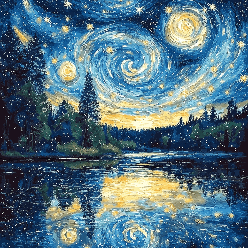 Vincent Van Gogh Inspired Starry Sky Reflections Paint By Numbers Kits