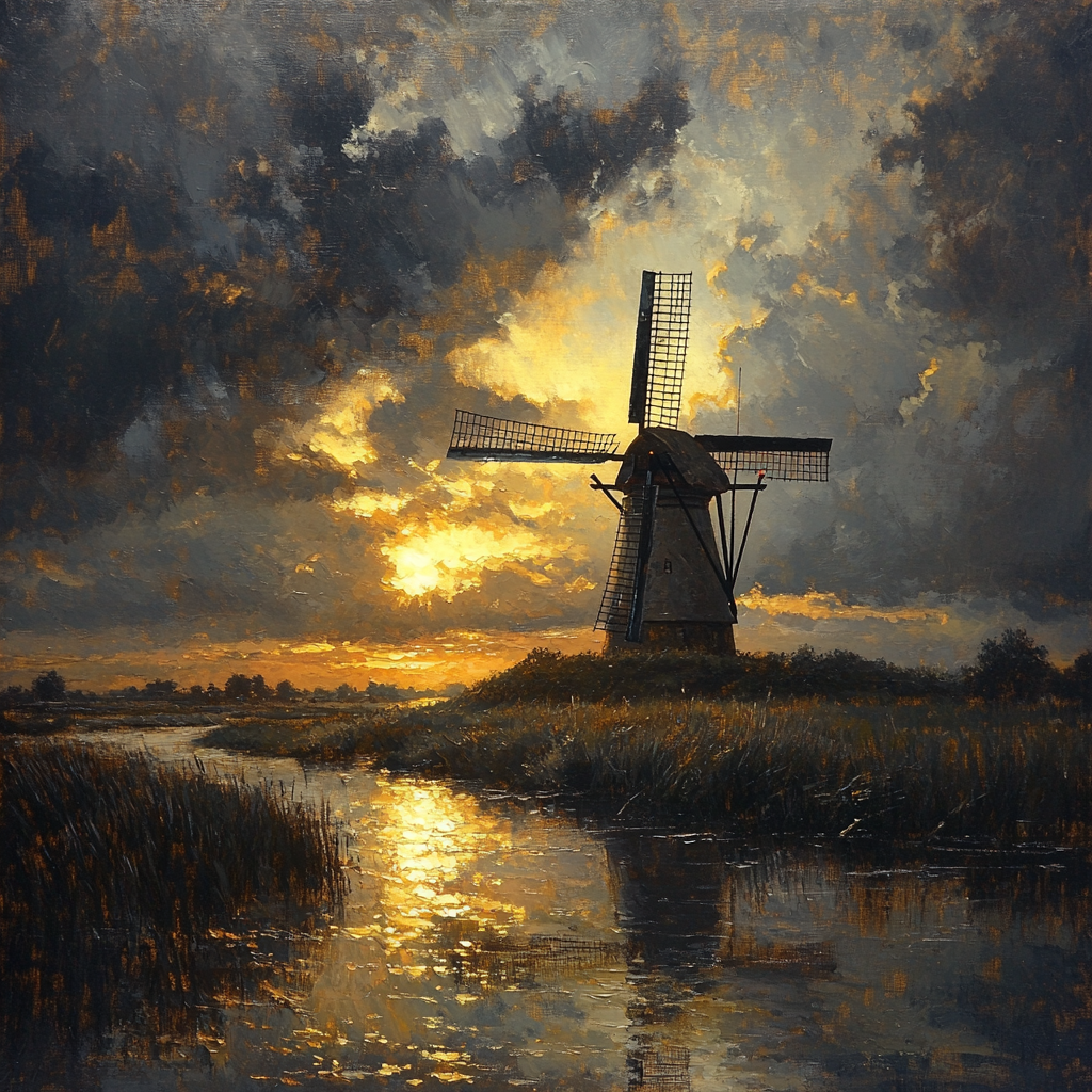 Rembrandt Inspired Windmill At Dusk Numbered painting kits