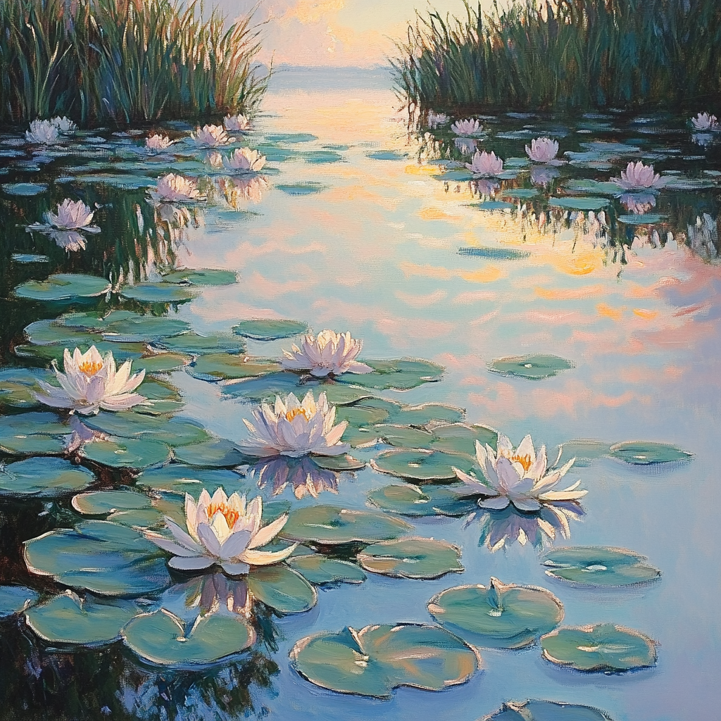 Claude Monet Inspired Water Lilies And Sunrise Numbered painting kits