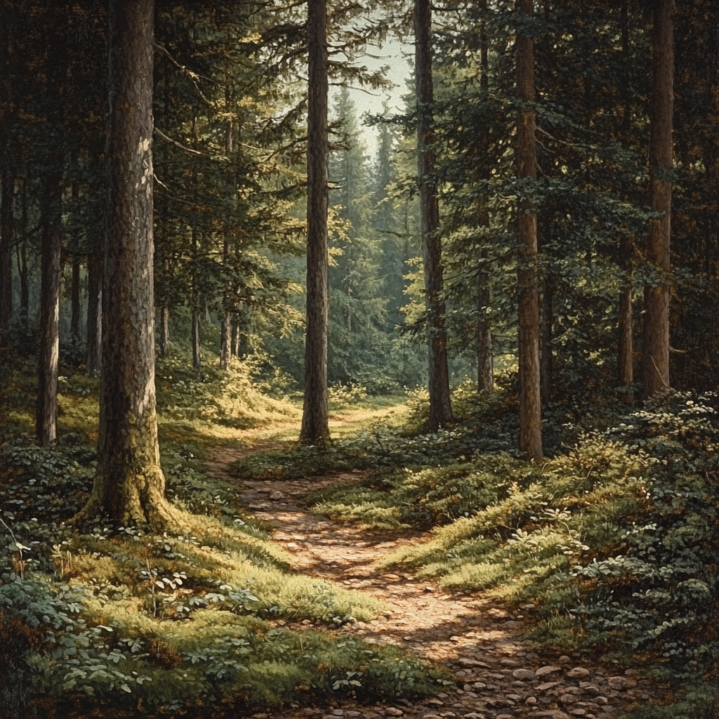 Gustave Courbet Inspired Forest Realism paint by color