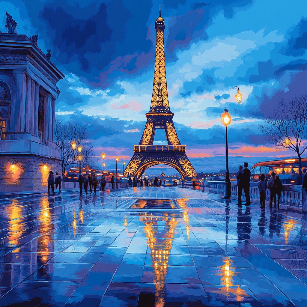 Blue Hour View Of The Eiffel Tower From Trocadero Paris France paint by numbers