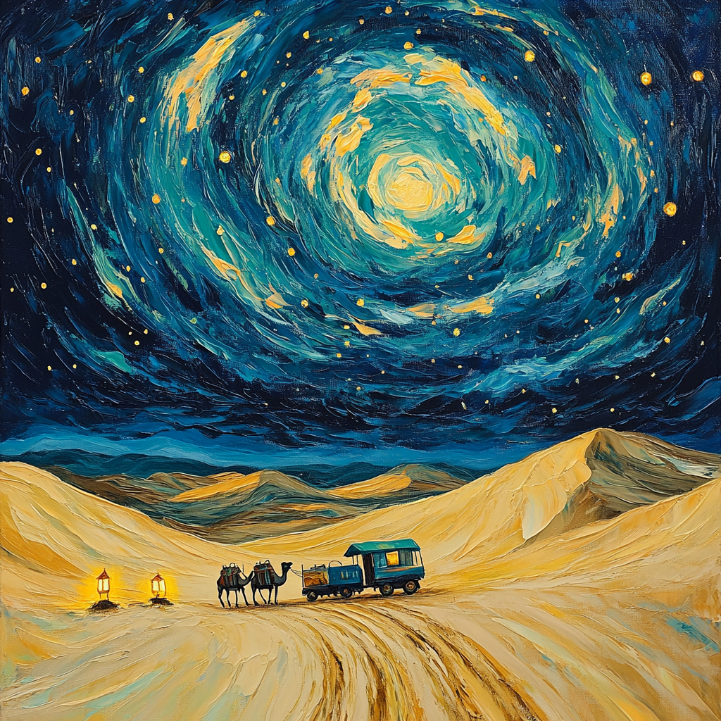 Van Gogh Inspired Starry Desert Caravan Number painting