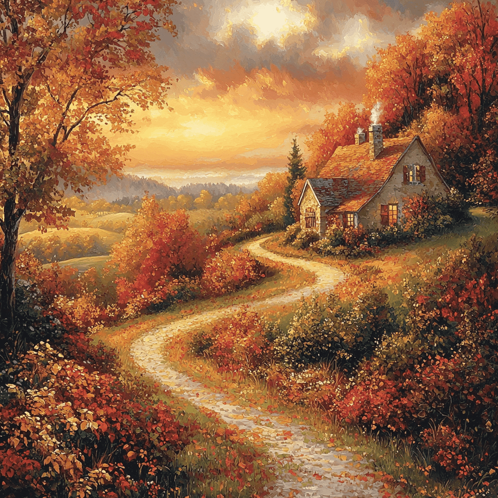 Thomas Kinkade Inspired Autumn In The Countryside DIY Paint By Numbers