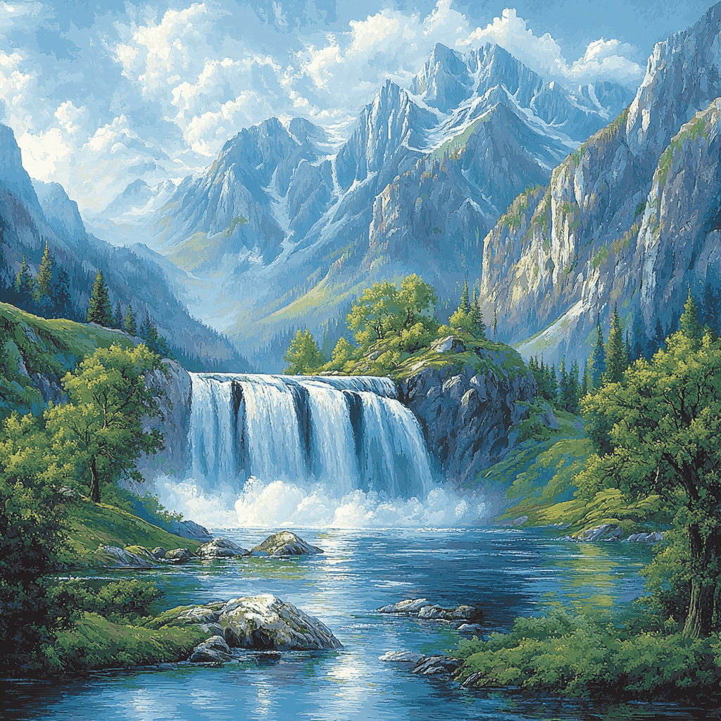 Albert Bierstadt Inspired Cascading Mountain Waters Paint By Numbers Kits