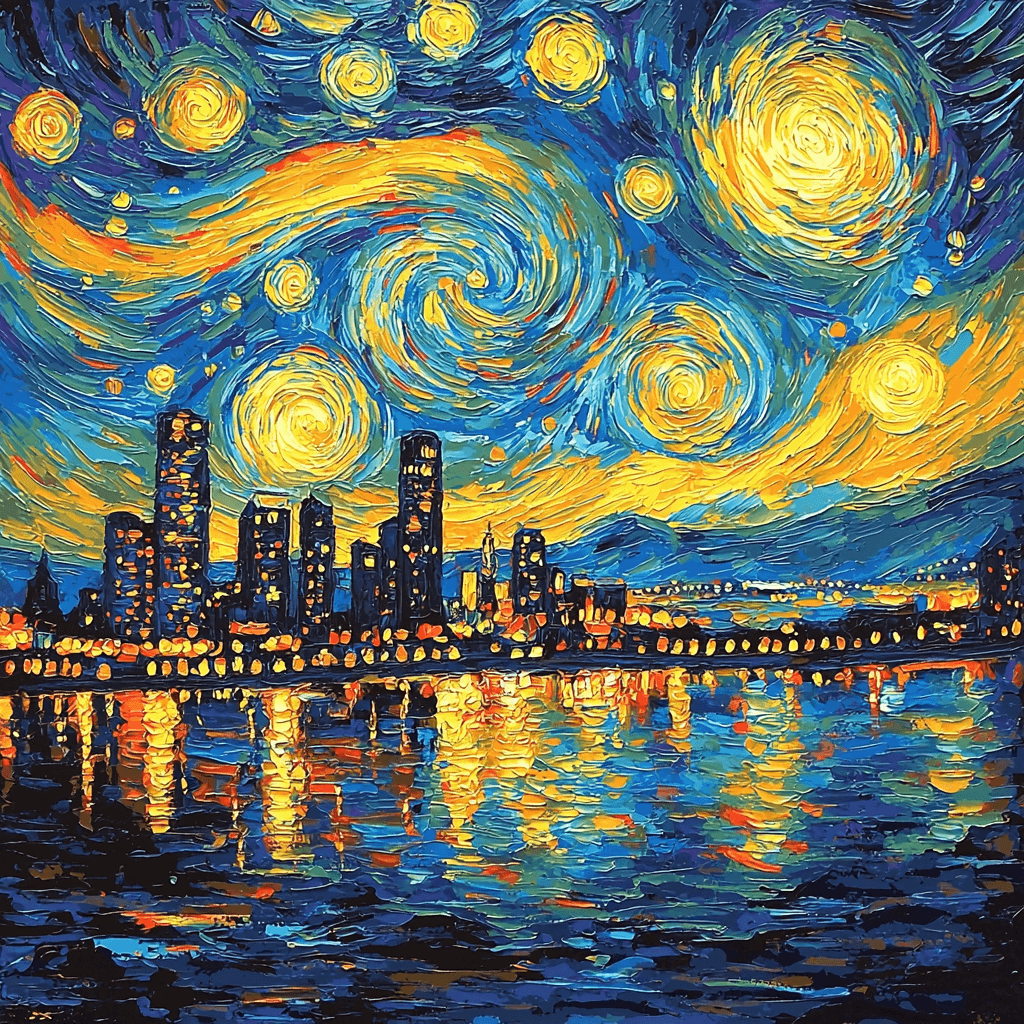 Van Gogh Inspired Starry Sky Over City Lights Numbered Painting Kits