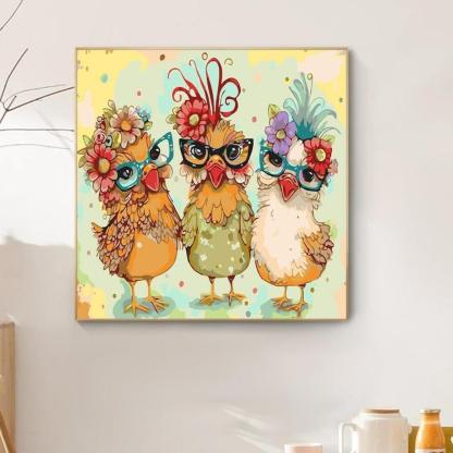 Chickens With Floral Style Paint By Number Kit