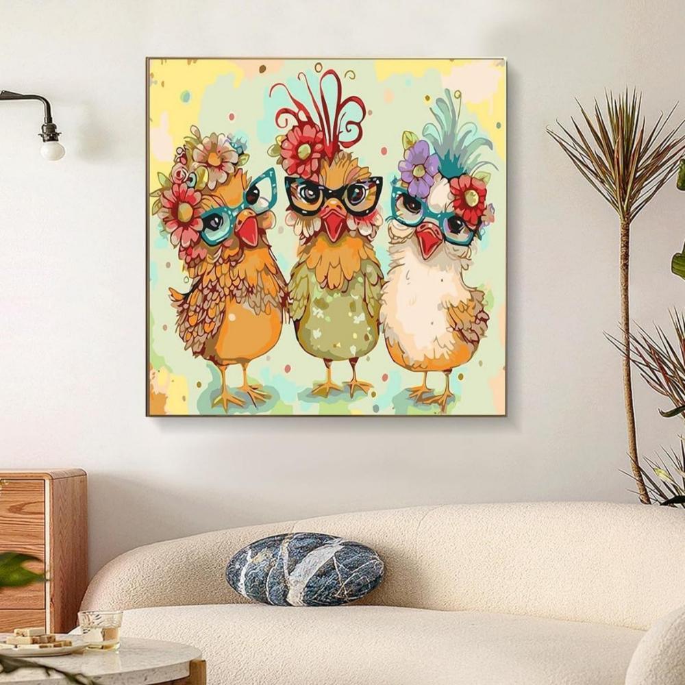 Chickens With Floral Style Paint By Number Kit