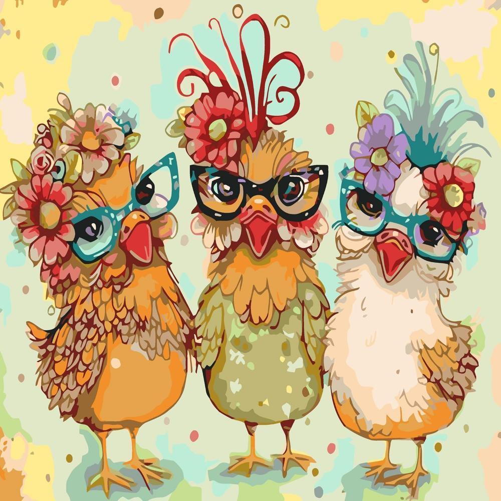 Chickens With Floral Style Paint By Number Kit