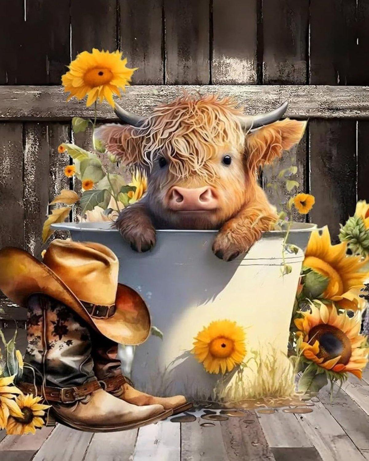 Rustic Charm Highland Cow Paint By Number Kit