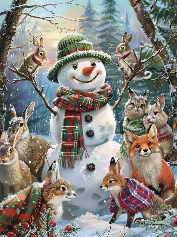 Snowman And Woodland Friends Print Paint By Number Kit