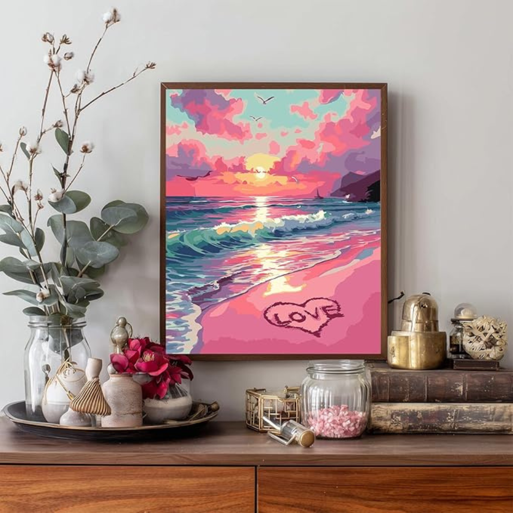 Beach Paint by Numbers Kit for Adults, Valentine Sunset Art 16x20