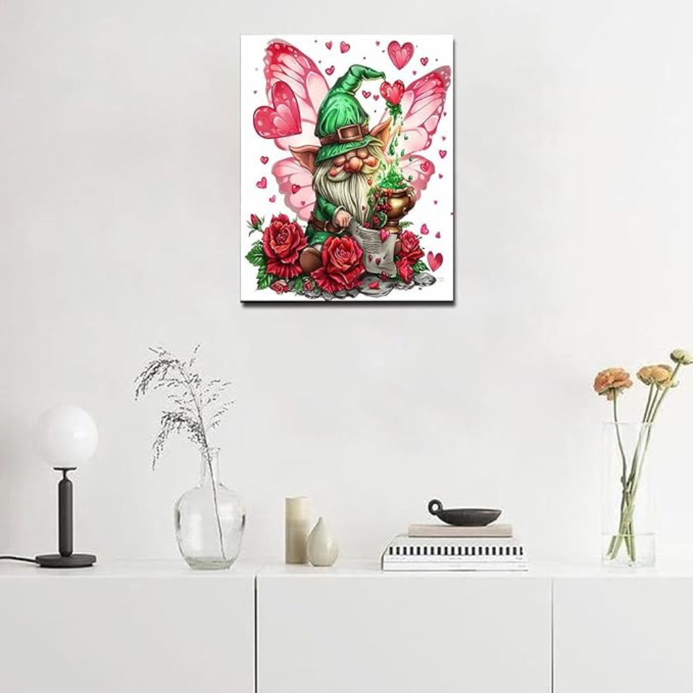 Rose Gnome Paint by Numbers for Adults, Valentine Art 16x20