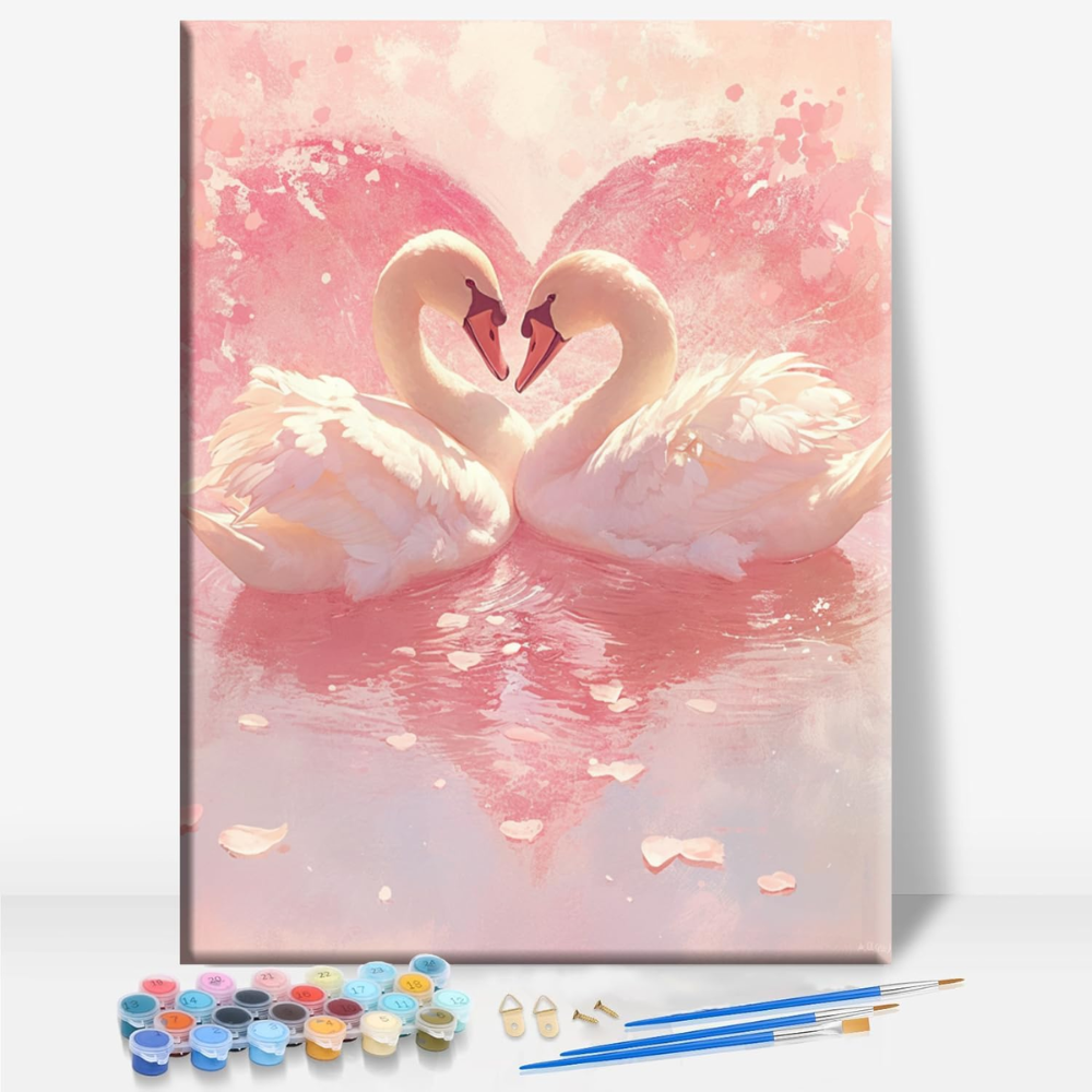 Love Heart Valentine Paint by Numbers Framed Canvas Art 16x12