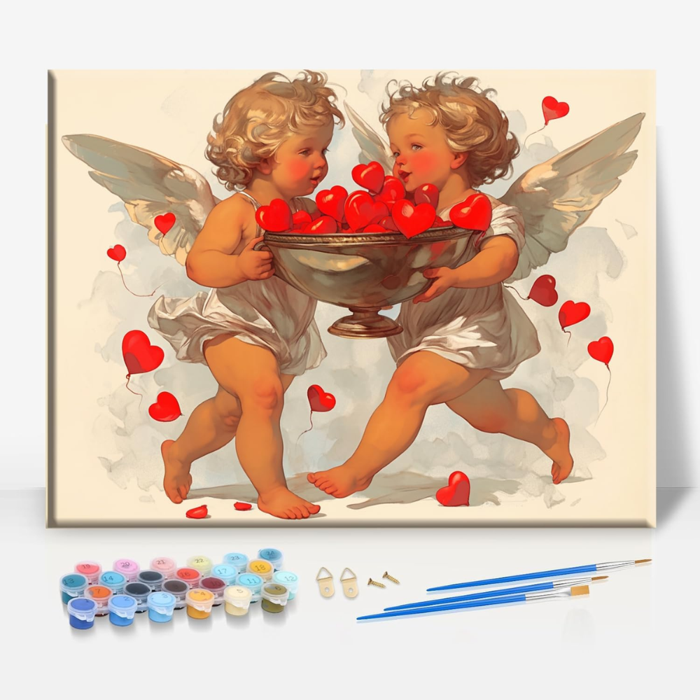 Love Heart Valentine Paint by Numbers Framed Canvas Art 16x12