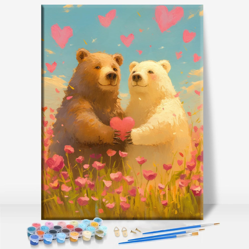 Love Heart Valentine Paint by Numbers Framed Canvas Art 16x12