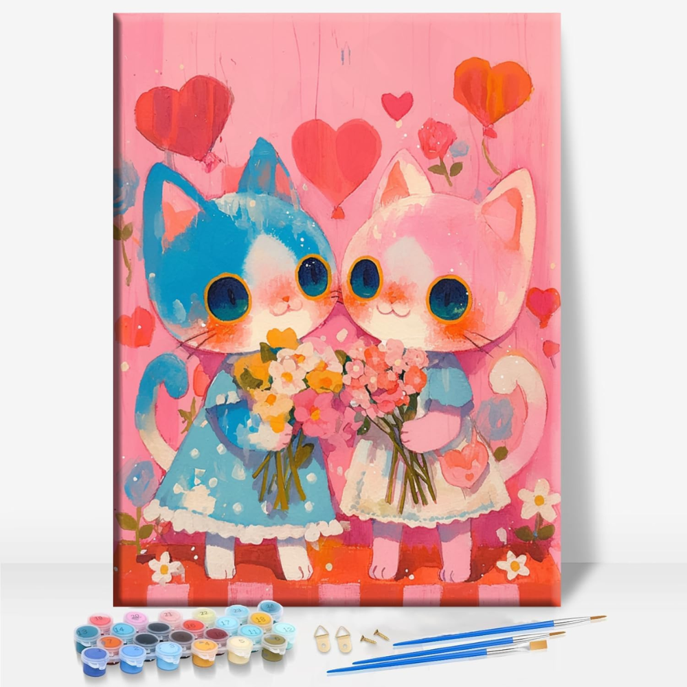 Love Heart Valentine Paint by Numbers Framed Canvas Art 16x12