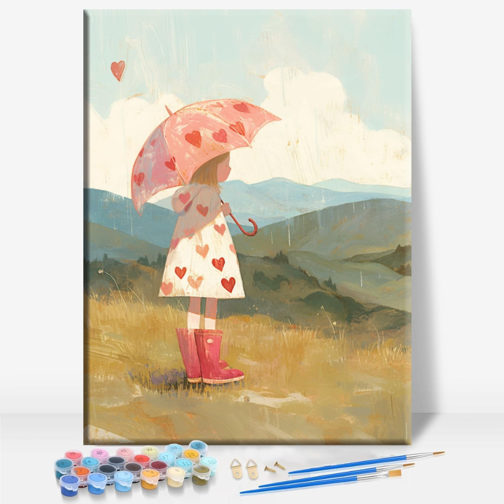 Love Heart Valentine Paint by Numbers Framed Canvas Art 16x12