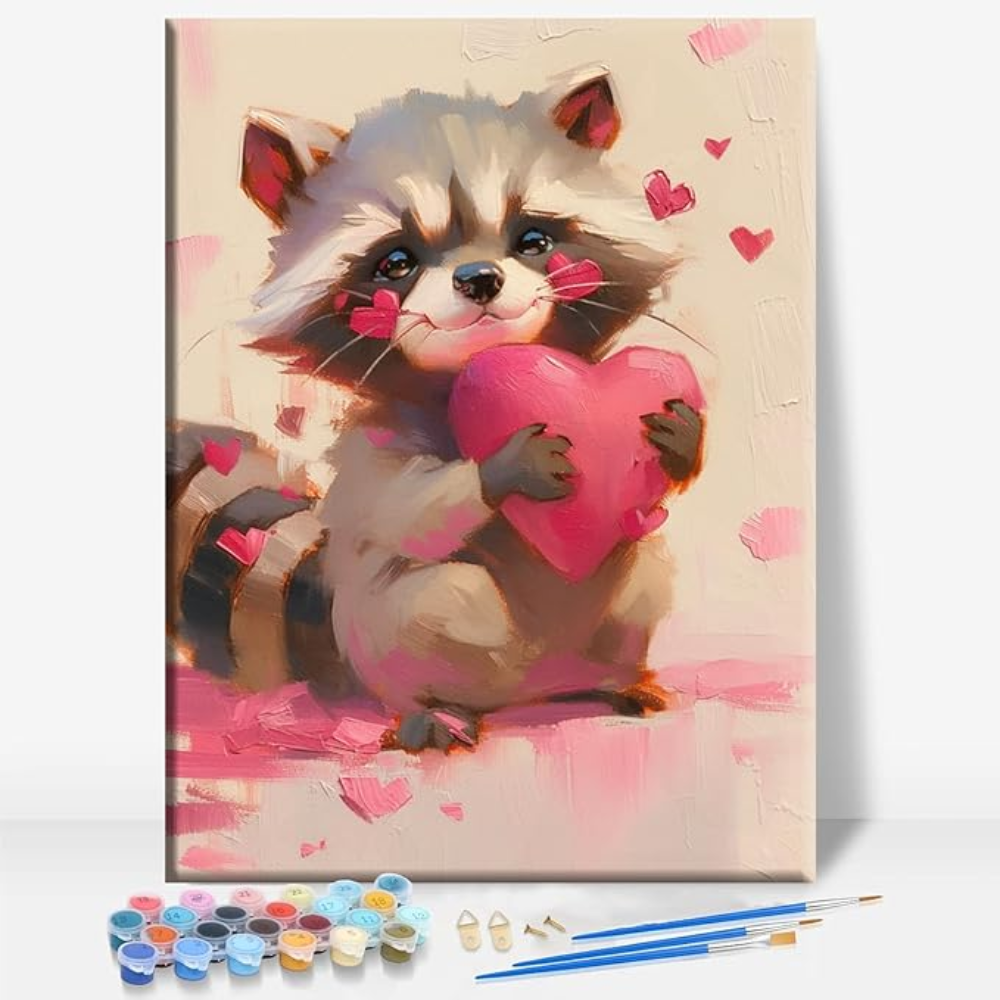 Love Heart Valentine Paint by Numbers Framed Canvas Art 16x12